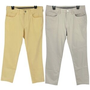 2 Pairs BONOBOS GOLF Mens Slim Fit Pants 33/32 Beige Yellow Stretch Cotton Blend